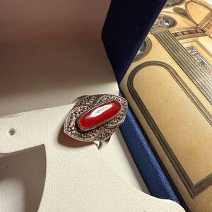 Elegant Silver and Red Women's Ring
